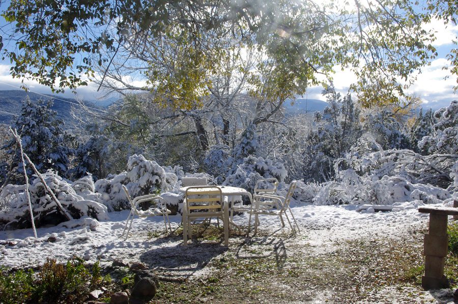 Taos backyard with slushy snow