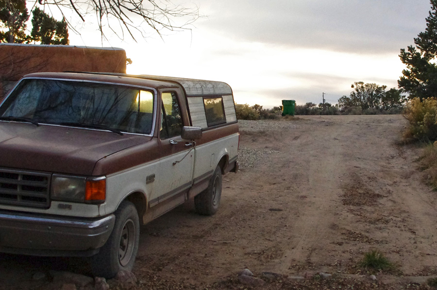 old truck in the driveway in Taos, NM