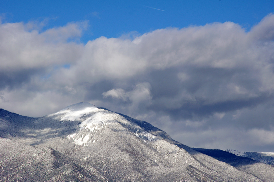 Taos Mountain in the snow and clouds