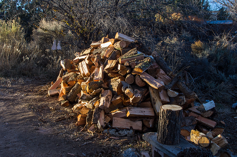 wood pile scene in Taos, New Mexico