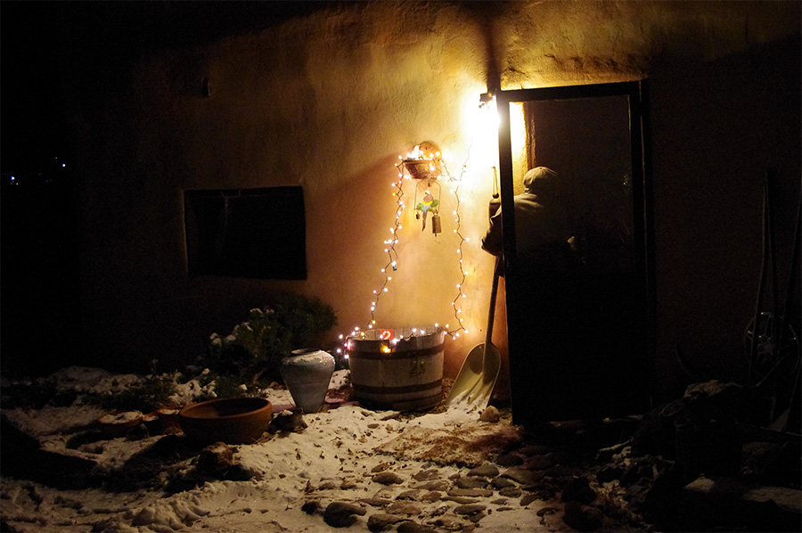 old Taos adobe in the snow