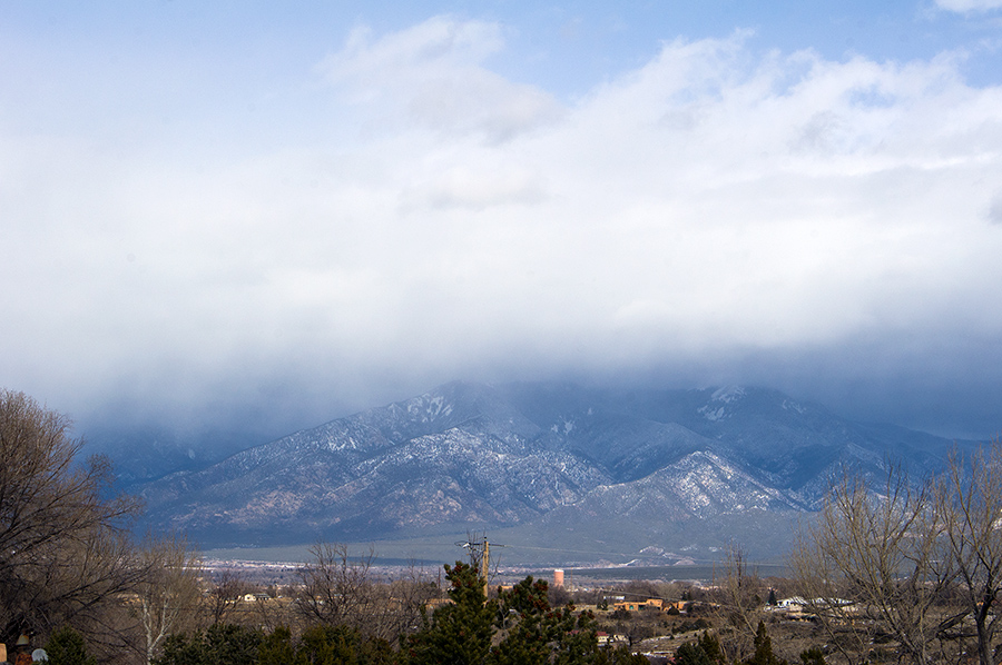 Taos Mountain in the snow and clouds