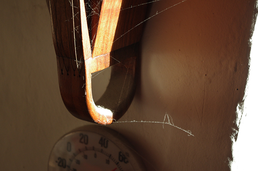 dusty dulcimer on the wall in Taos, New Mexico, U.S.A.