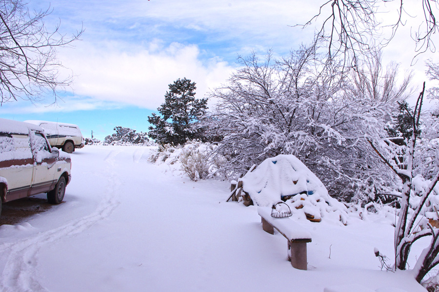 snowy Taos driveway