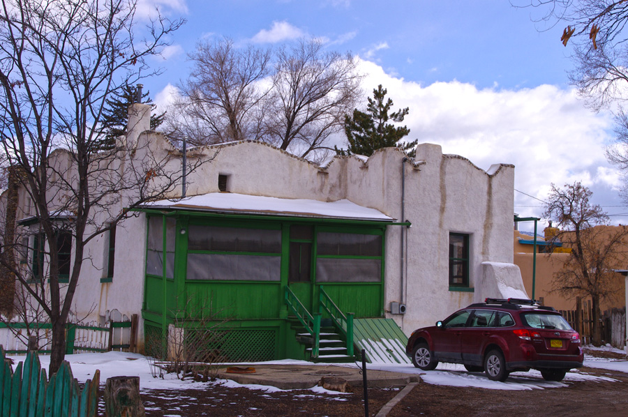 green porch in Taos, NM