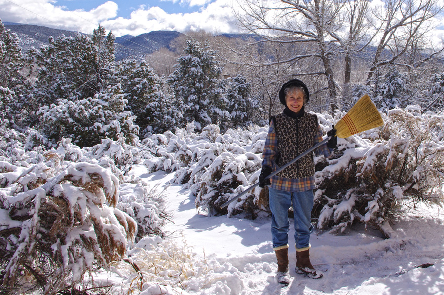 snowy backyard in Taos, New Mexico