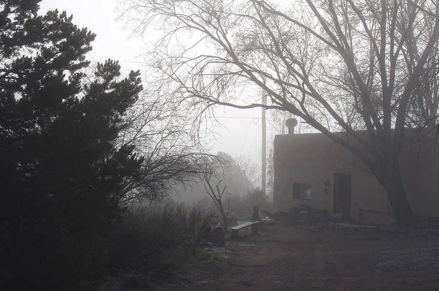 Taos house in fog