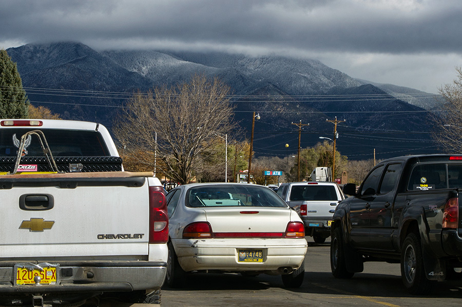 Taos Mountain from a supermarket parking lot