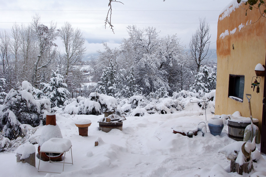 snowy yard in Taos, New Mexico