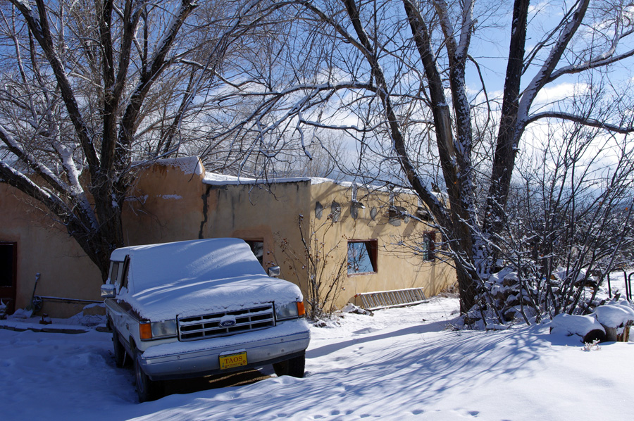 an old Taos adobe in the snow
