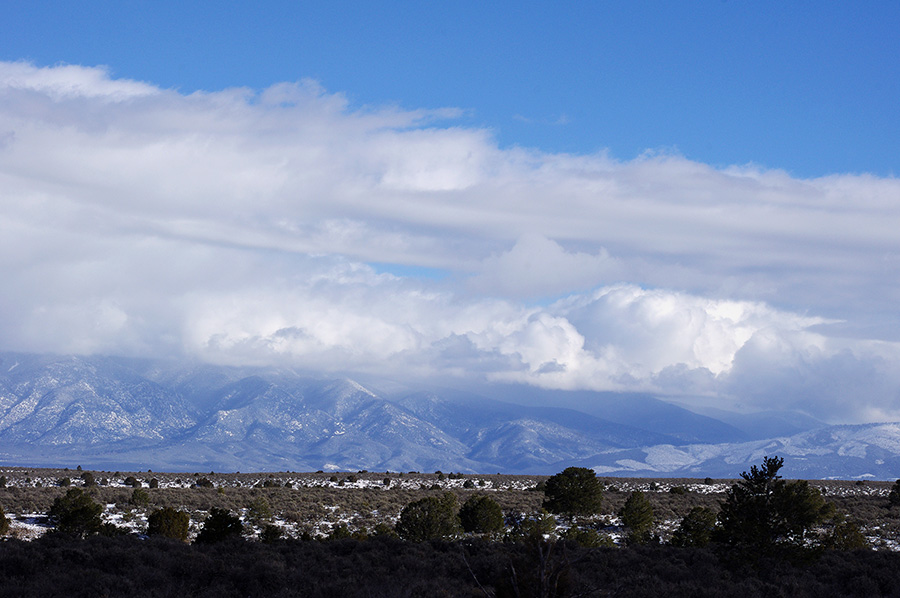snowy shot of Taos Mountain