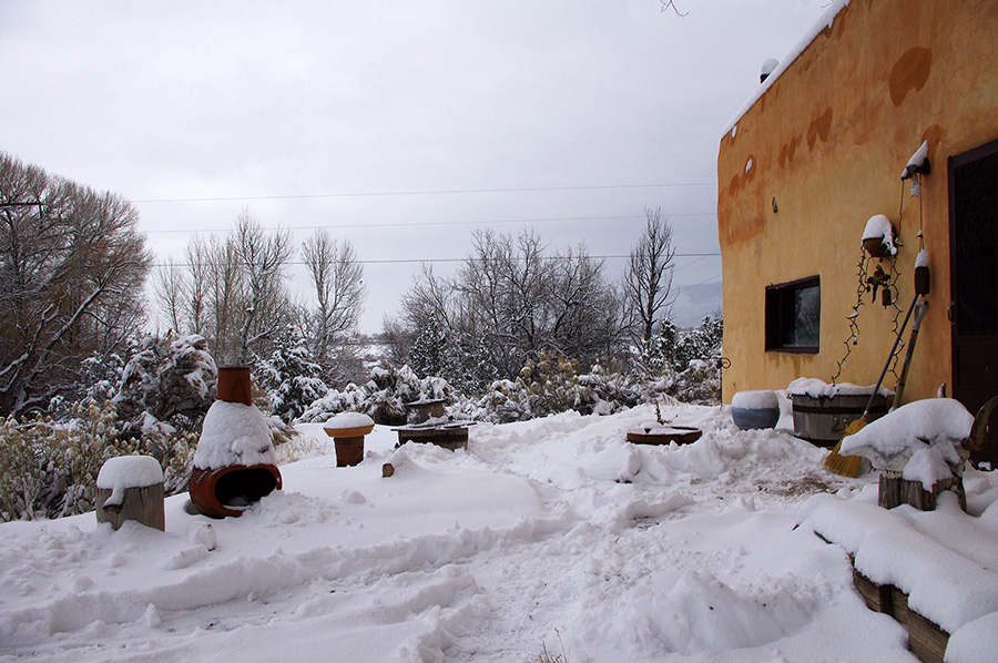 old Taos adobe in the snow