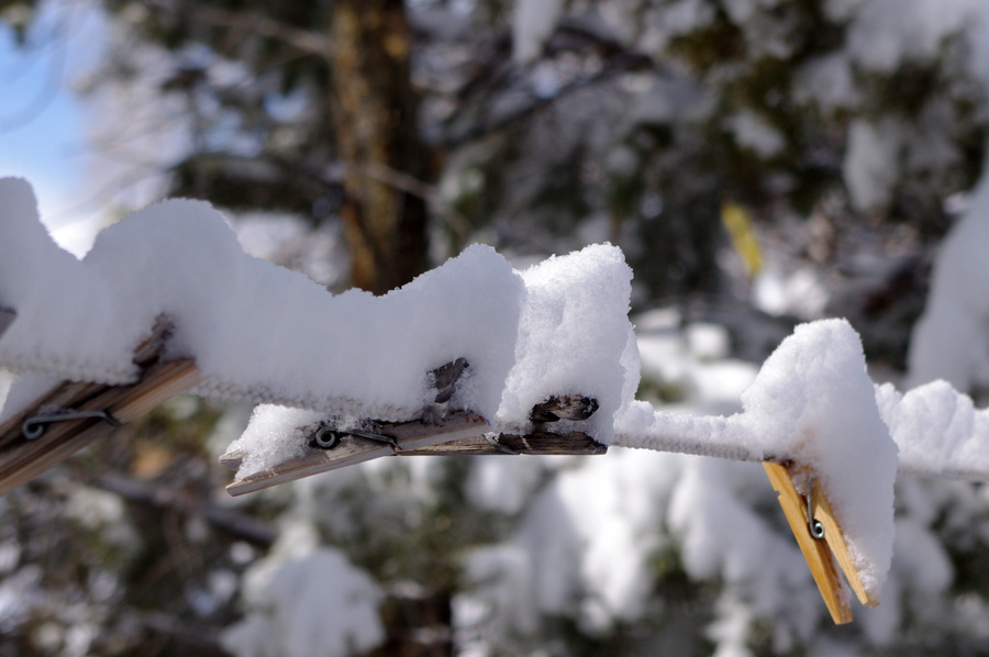 snowy clothespins