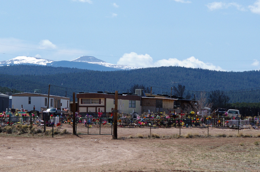 graveyard, trailers, mountains, Taos