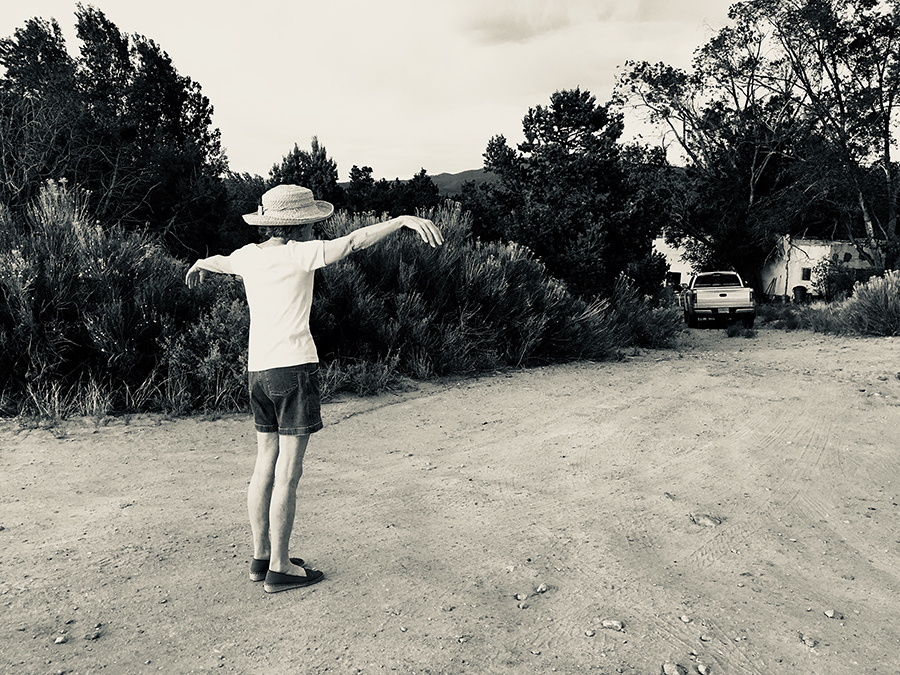 Kathy at the top of the driveway